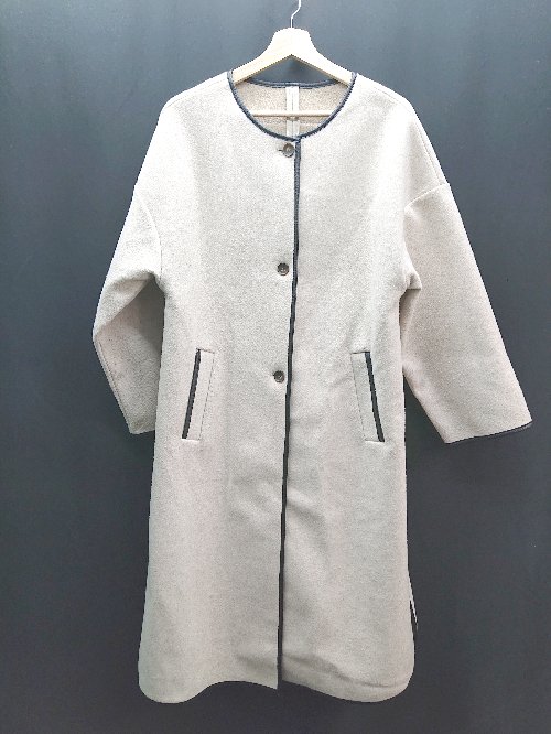 ■ archives アルシーヴ 厚手 冬物 アウター ロング 長袖 パイピングコート サイズM オフホワイト レディース E 【中古】