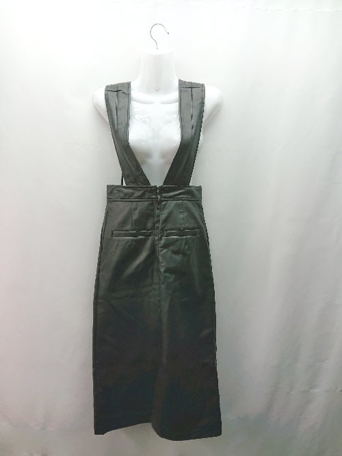 ◇ moussy サロペット フェイクレザー バックファスナー ロング丈 タイト スカート サイズ0 ブラック レディース E 【中古】