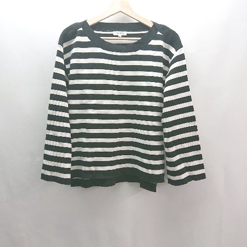 ◇ PLST プラステ ボーダー柄 ラウンドネック 秋冬 長袖 ニット サイズM ホワイト ブラック レディース ..