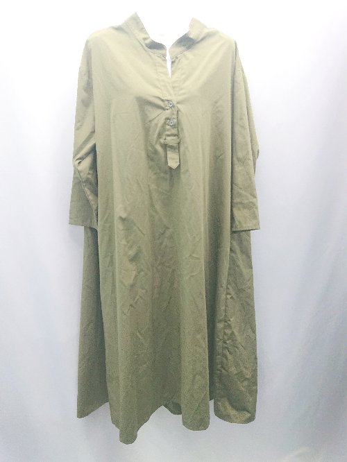 ◇ each イーチ 無地 スリットネック ゆったり 長袖 ロング ワンピース サイズM カーキ レディース E 【中古】