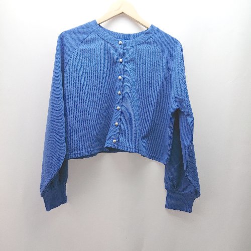 ◇ BONLECILL 無地 ショート丈 ゆったり 長袖 カーディガン サイズF ブルー レディース E 【中古】