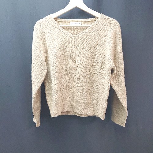 ◇ MAJESTIC LEGON Vネック ラメ リブ 厚手 長袖 ニット サイズM ベージュ レディース E 【中古】