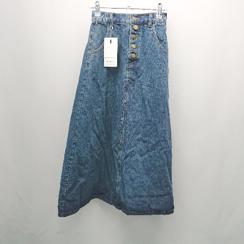 ◇ ◎ ●未使用● DAY CLOSET デニム ウエストゴム 裏地なし ロング丈 フレア スカート サイズM ブルー レディース E 【中古】