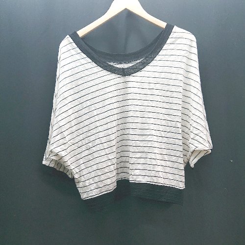 ◇ UNITED BAMBOO ボーダー柄 ラウンドネック シアー素材 ハイゲージ 7分袖 ニット サイズ4 アイボリー レディース E 【中古】