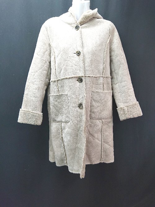 ◇ UNRELISH スウェード ファー フーディ ミドル丈 カジュアル 長袖 アウター サイズM アイボリー レデ..