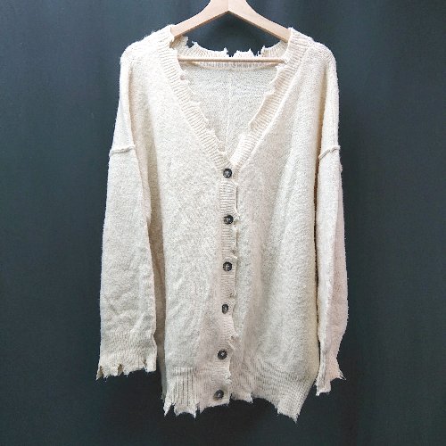 ◇ w closet ダブルクローゼット ダメージ加工 ケーブル Vネック 起毛 長袖 カーディガン サイズF ベージュ レディース E 【中古】(4)