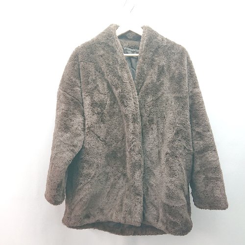 ◇ Riche glamour フロントボタン モコモコ シンプル 大人カジュアル 長袖 ファーブルゾン サイズM ブラウン レディース E 【中古】