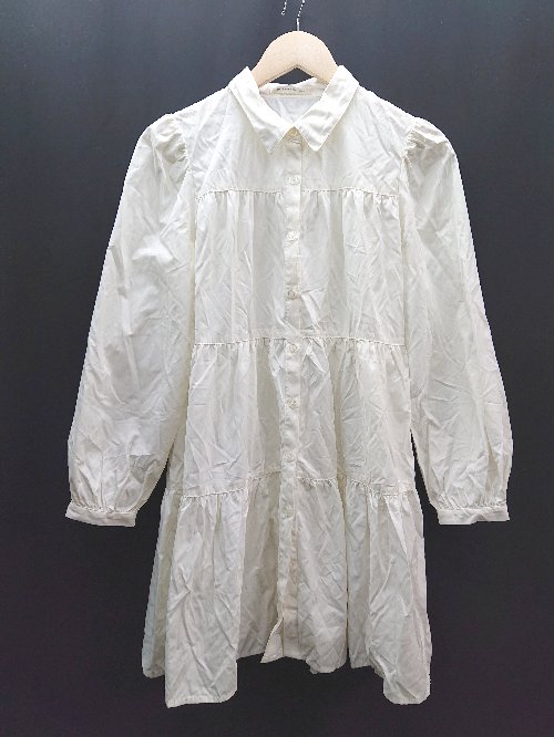 ◇ MAJESTIC LEGON スタンダードカラー フロントボタン 裏地なし 長袖 膝丈 ワンピース サイズM オフホ..