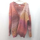 ◇ LOWRYS FARM Vネック フロントボタン 厚手生地 マルチカラー 長袖 ニットカーディガン サイズFREE レッド レディース E 【中古】