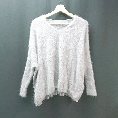 ◇ Dignite collier  ディニテコリエ Vネック シャギー ウール100％ モコモコ 長袖 ニット サイズF パープル レディース E 【中古】