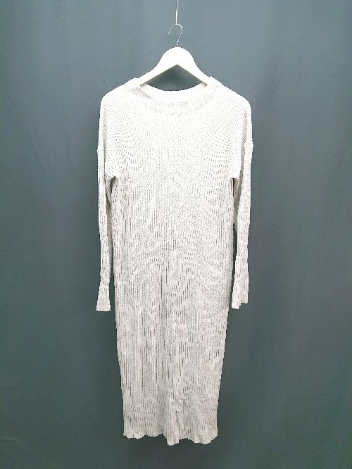 ◇ LOWRYS FARM シンプル モックネック 柔らか生地 長袖 ロング リブニット ワンピース サイズF ベージュ レディース E 【中古】