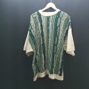 ◇ kutir カジュアル 総柄 秋冬素材 リブ レイヤード 半袖 ニット セーター サイズL クリーム/グリーン メンズ E 【中古】