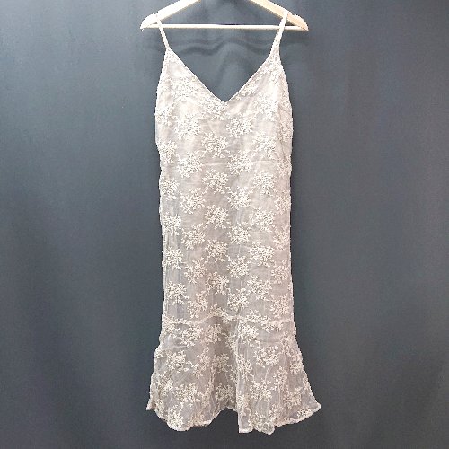 ◇ natural couture 肩調節 レース 裏地 刺繡 薄手 オシャレ ノースリーブ 膝丈 ワンピース サイズF ブラウン レディース E 【中古】