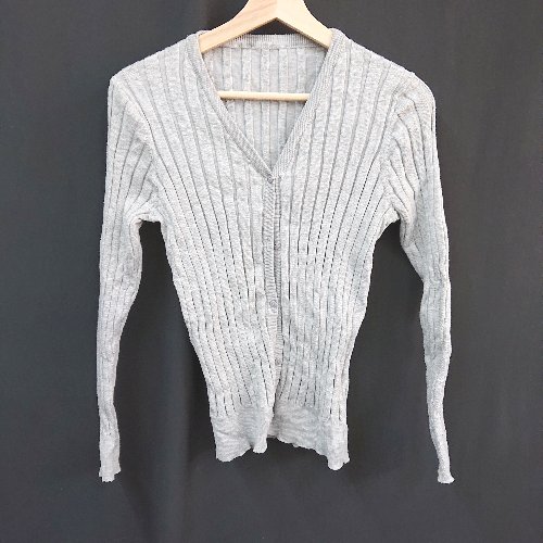 ◇ ur's ユアーズ Vネック ボタン ニット ストレッチ 薄手 秋冬物 長袖 カーディガン サイズM グレー レディース E 【中古】
