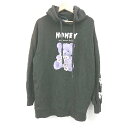 ◇ Honey Cinnamon フード プリント ストレッチ 熊柄 カジュアル オシャレ 長袖 パーカー サイズF ブラック レディース E 【中古】