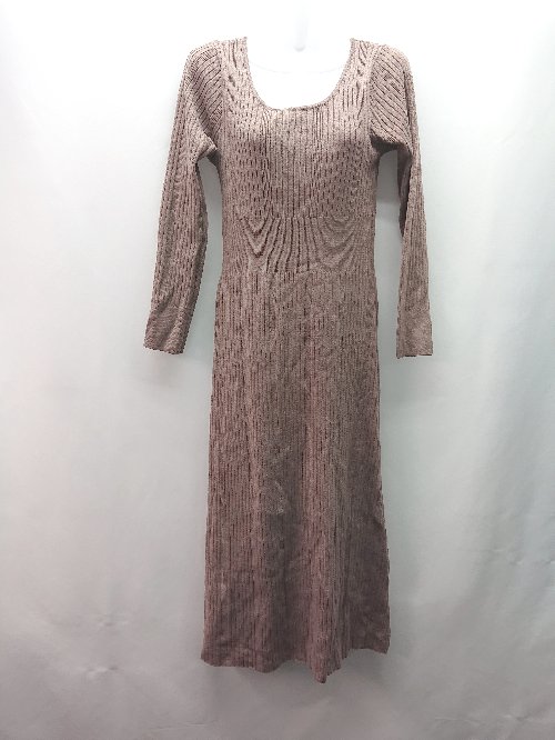 ◇ archives アルシーヴ Uネック ストレッチ ニット カジュアル 長袖 膝丈 ワンピース サイズM ブラウン レディース E 【中古】