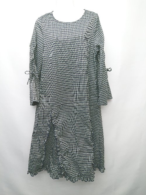 ◇ jumelle ジュメロ チェック フリル かわいい 長袖 膝下丈 ワンピース サイズF ネイビー系 レディース P 【中古】