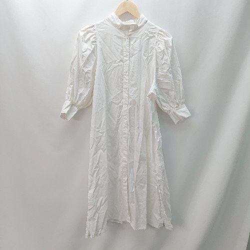 ◇ SANSeLF サンセルフ シャツ オールボタン ナチュラル 七分袖 ロング丈 ワンピース サイズM ホワイト系 レディース E 【中古】