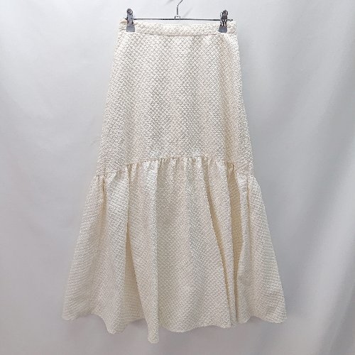 ◇ LOWRYS FARM バックウエストゴム サイドジップ ロング丈 フレア スカート サイズF クリ-ム系 レディース E 【中古】