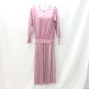 ◇ ViS ビス ニット プリーツ 重ね着風 ウェストゴム 長袖 ロング丈 ワンピース サイズF ピンク レディース E 【中古】