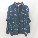 ◇ Snap club スナップクラブ チューリップ柄 襟ジップあり 長袖 フリース トレーナー サイズL ネイビー系 レディース E 【中古】