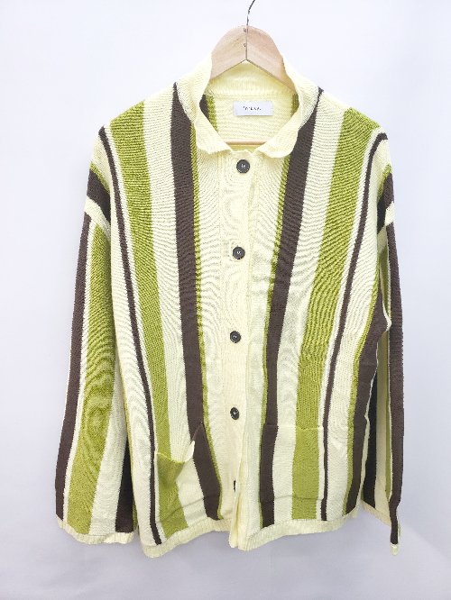 ◇ forksy. フォルクシー ストライプ カジュアル 長袖 ニット カーディガン サイズF ベージュ系 レディース P 【中古】