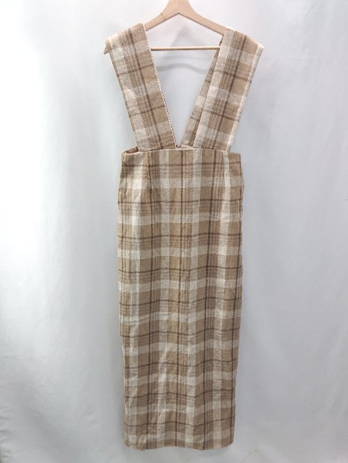 ◇ ABITOKYO ジャンパースカート バックスリット チェック柄 ロング丈 ワンピース サイズL ベ－ジュ系 レディース E 【中古】