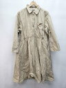 ◇ UNIQLO ユニクロ ステンカラー ギャザー シンプル 長袖 膝下丈 ワンピース サイズXL ベージュ レディース P 【中古】