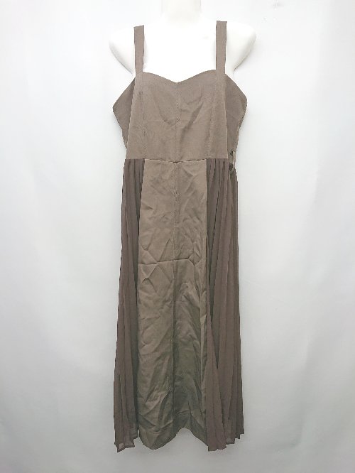 ◇ ◎ AnMILL アンミール サイドプリーツ かわいい 膝下丈 ワンピース サイズ表記なし グレージュ系 ブラウン レディース P 【中古】