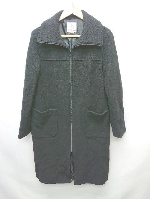 ■ KUMIKYOKU 組曲 ジップアップ ウール100% 長袖 コート サイズ2 ブラック レディース P 【中古】