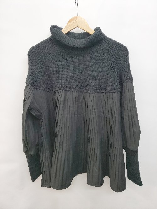 ◇ roopage ルーページ プリーツ タートルネック 長袖 ニット カットソー 表記なし ブラック レディース..