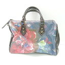 ◇ DESIGUAL デシグアル 総花柄 大きめロゴ 軽量 綺麗 ハンドバック ブラウン ブルー レッド系 レディース E 【中古】
