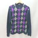 ◇ JOURNAL STANDARD ジャーナルスタンダード ジップアップ アーガイル柄 長袖 カ-ディガン サイズL ネイビー メンズ E 【中古】