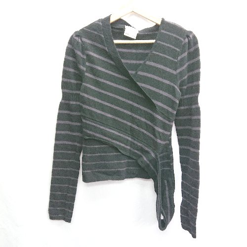 ◇ zinco ジンコ ボーダー柄 Vネック 長袖 ニットセーター サイズLL ブラック系 レディース E 【中古】