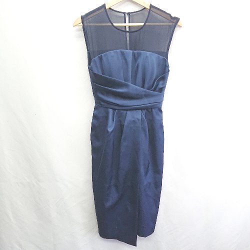 ◇ LAGUNAMOON ラグナムーン パッド入り 光沢感 ノースリーブ ひざ丈 ワンピース サイズS ネイビー系 レディース E 【中古】