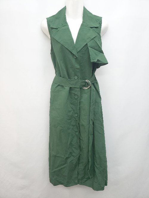 ◇ ◎ UNIQLO ユニクロ JW ANDERSON ノースリーブ 膝下丈 リネンブレンドラペルワンピース サイズM グリーン レディース P 【中古】