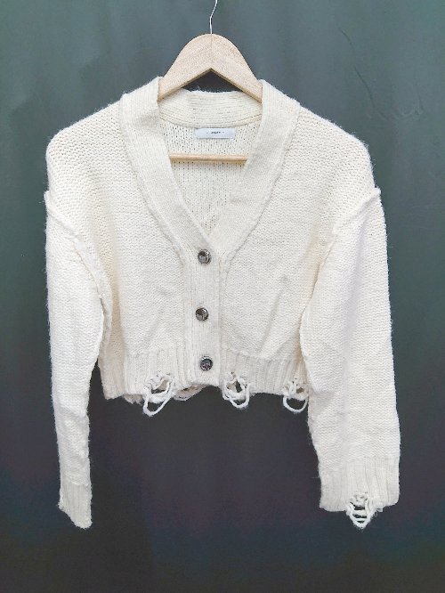 ◇ JEANASIS ジーナシス ショート丈 かわいい 長袖 ニット カーディガン サイズF アイボリー レディース P 【中古】