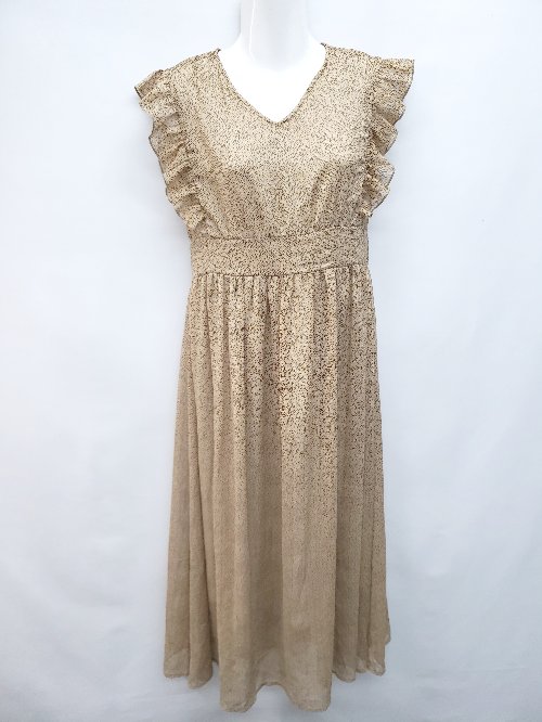 ◇ armonia アルモニーア 総柄 フレンチスリーブ 半袖 ロング丈 ワンピース サイズF ベージュ レディー..