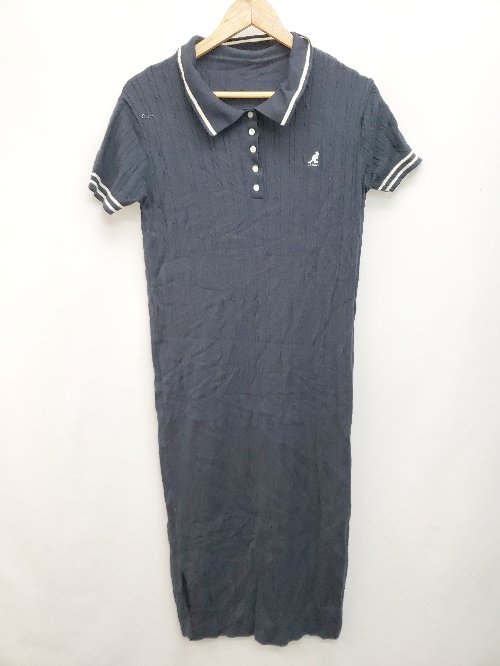 ◇ KANGOL カンゴール × ViS ビス ワンポイントロゴ刺繍 半袖 膝下丈 ニット ワンピース サイズF ネイビ..