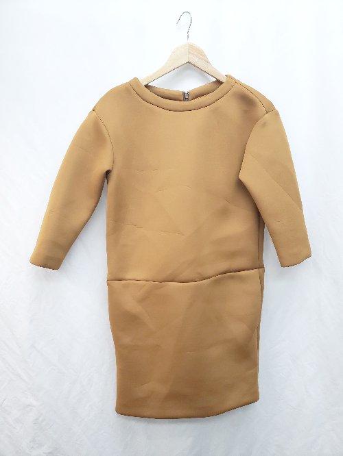 ◇ ESTNATION エストネーション クルーネック 七分袖 ミニ丈 ワンピース サイズ36 ライトブラウン系 レディース P 【中古】