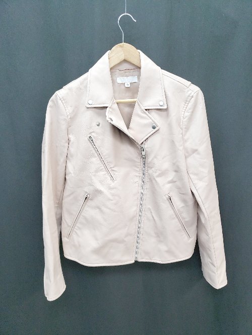 ◇ UNIQLO ユニクロ ジップアップ フェイクレザー 長袖 ライダースジャケット サイズL ピンクベージュ系 レディース P 【中古】