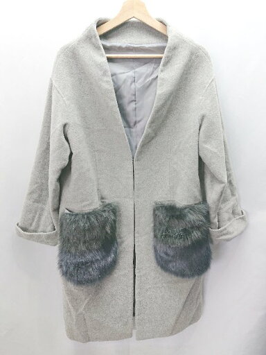 ■ SENSE OF PLACE by URBAN RESEARCH ファー 綺麗め 上品 ノーカラー 長袖 コート サイズFree グレー レディース E 【中古】 ■ SENSE OF PLACE by URBAN RESEARCH ファー 綺麗め 上品 ノーカラー 長袖 コート サイズFree グレー レディース E 【中古】