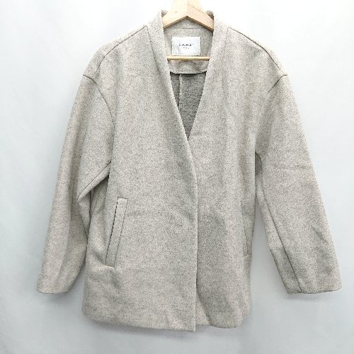■ OPAQUE.CLIP スナップボタンあり ポケット付き 長袖 ノーカラージャケット サイズM グレージュ レディース E 【中古】