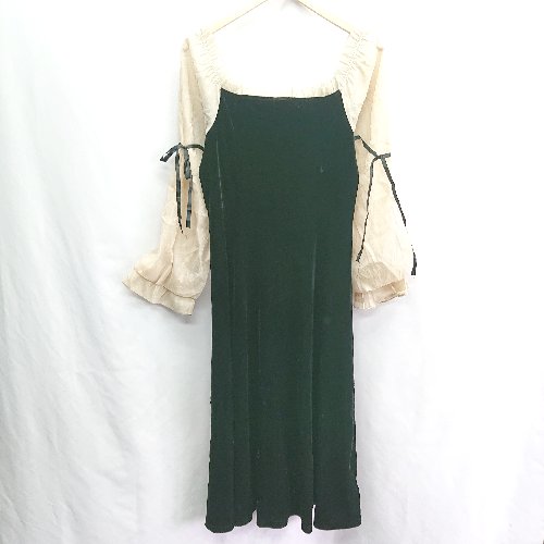 ◇ ABITOKYO シアー 透け感 ベロア風 ガーリー 長袖 ロング丈 ワンピース サイズL ブラック ベージュ レ..