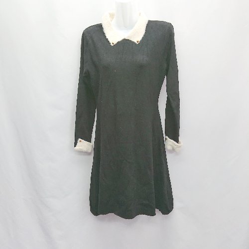 ◇ MINAGRAM 袖口折り返し おしゃれ 長袖 ひざ丈 ワンピース サイズ表記なし ブラック レディース E 【..