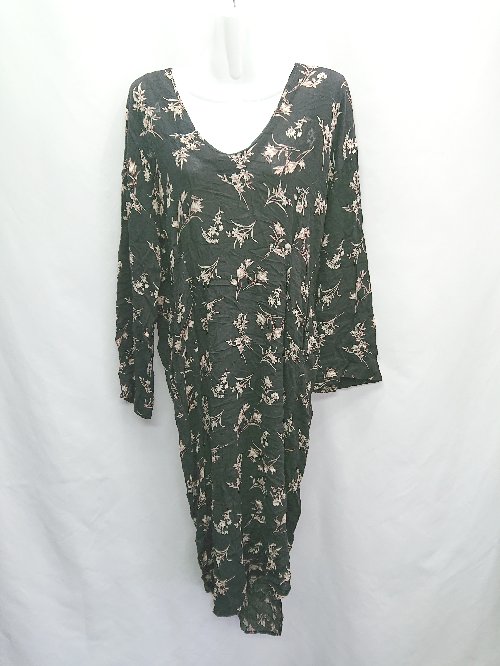 ◇ TODAYFUL Uネック 花柄 長袖 ロング丈 ワンピース サイズF ブラック レディース E 【中古】