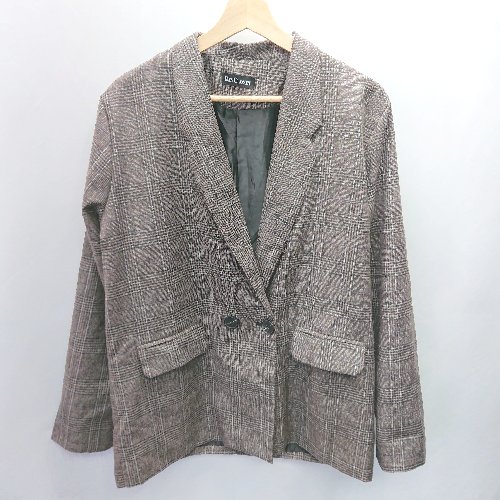 ◇ DAYCLOSET グレンチェック フォーマル 長袖 テーラードジャケット サイズL ブラウン ホワイト レディース E 【中古】