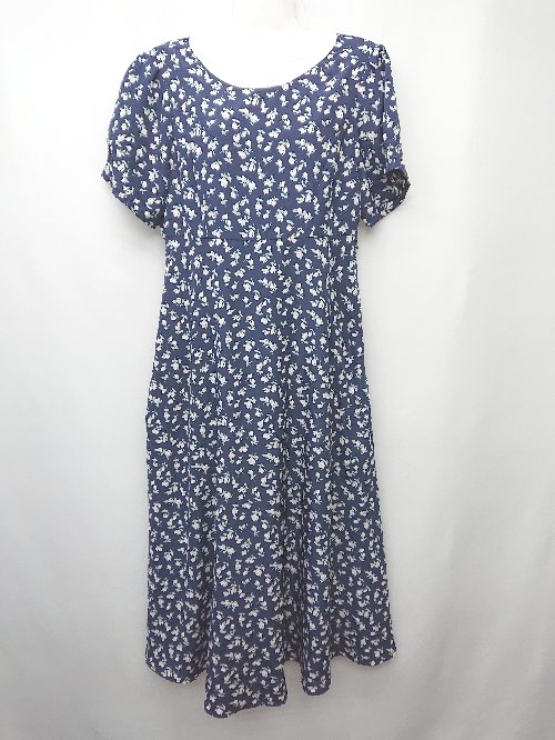 ◇ MilleBonheur 花柄 半袖 膝下丈 ワンピース サイズM ネイビー マルチ レディース P 【中古】