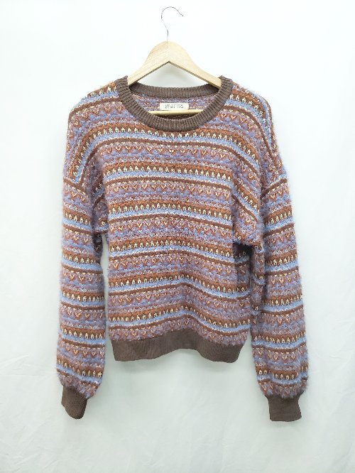 ◇ DOUBLE NAME ダブルネーム 長袖 ニット セーター サイズF ブラウン ブルー系 レディース メンズ P 【中古】