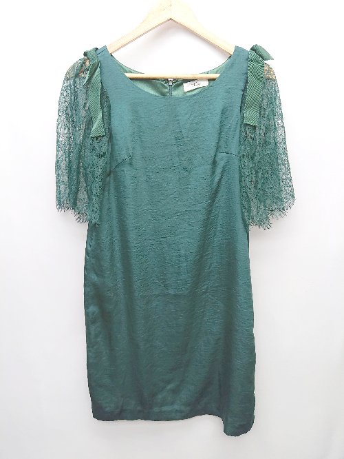 ◇ Vircaヴィルカ レーススリーブ サテン調 パーティー 五分袖 ミニ ワンピース サイズF グリーン レディース P 【中古】